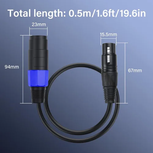 Miniatura 5 de SinLoon Speakon a XLR 22AWG 3Pin Cable de extensión de audio hembra con bloqueo giratorio para amplificador Pro DJ PA Stage (0.5M/1.6FT)