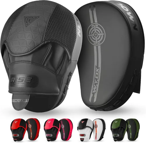 Miniatura 10 de WYOX Almohadillas de boxeo Manoplas de enfoque curvas, almohadillas de entrenamiento de gancho y jab, correa ajustable ventilada, MMA Muay Thai