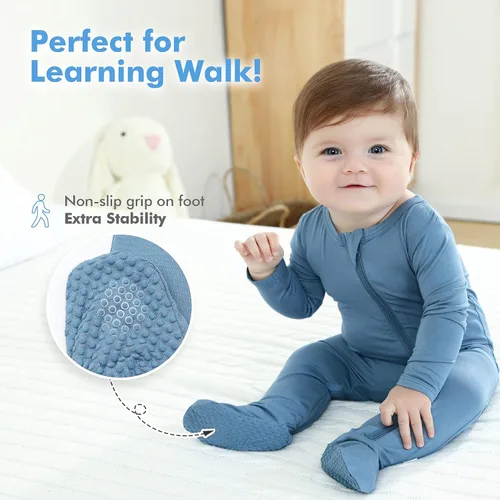 Miniatura 5 de HAPIU - Pijama de bambú con pies para bebé, con cremallera frontal de 2vías, mamelucos Sleep 'N Play, de 0a 24meses