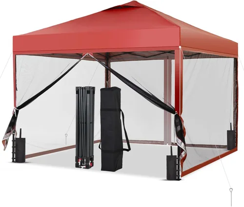 Miniatura 33 de GDY Tienda de campaña desplegable de 10 x 10 pies, gazebo para exteriores con 4 bolsas de arena, toldo fácil de instalar con 3 alturas ajustables