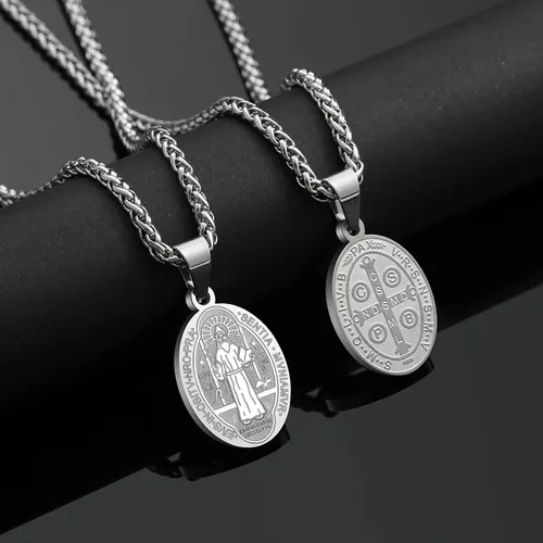 Miniatura 3 de P. BLAKE Collar ovalado de San Cristóbal, Miguel, José, Jude/Virgen María/José/Francisco/Patrick/Anthony/Benedict/Thomas para hombres y mujeres