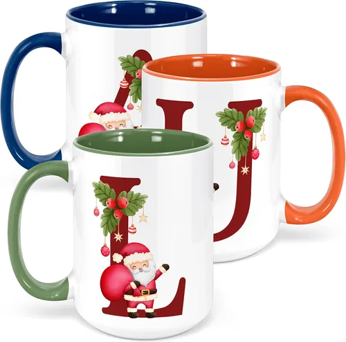 Miniatura 2 de Taza de café con inicial de Navidad con tema de Papá Noel, 11 o 15 onzas, 9 colores opcionales, tazas personalizadas para niños, niños y niñas, taza