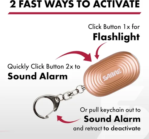 Miniatura 3 de Alarma personal 2 en 1 de SABRE con luz LED, sirena de seguridad personal de 130 dB, gancho de enganche para acceso instantáneo, rango de 1,250 pies