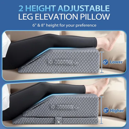 Miniatura 2 de Wellsin Almohada de pierna de cuña ajustable de 2 alturas para elevación, almohadas de elevación de piernas de espuma viscoelástica para hinchazón
