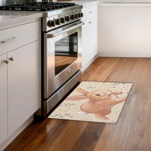 Miniatura 8 de Alfombra de área de 23.62 x 35.43 pulgadas, lavable antideslizante, tapete de baño para entrada, cocina, baño, un conejito corriendo con un
