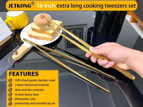 Miniatura 3 de Jetkong 2 pinzas de cocina de 40.6 cm, extra grandes, de acero inoxidable, para alimentos, pinzas de cocina gigantes (color dorado)