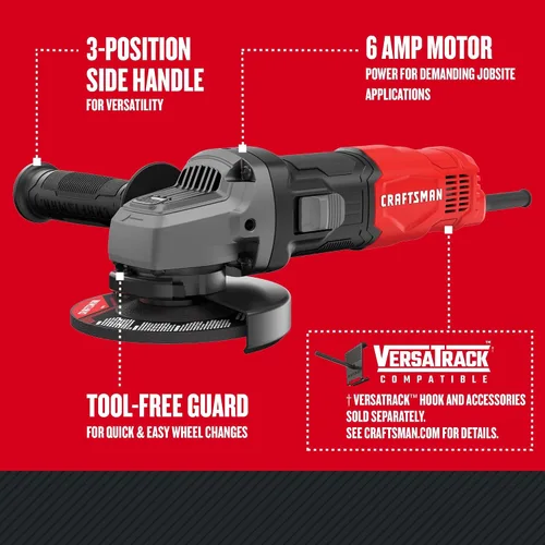 Miniatura 3 de CRAFTSMAN Herramienta amoladora angular pequeña de 4-1/2 pulgadas, 6 amperios, 12,000 RPM, con cable (CMEG100)