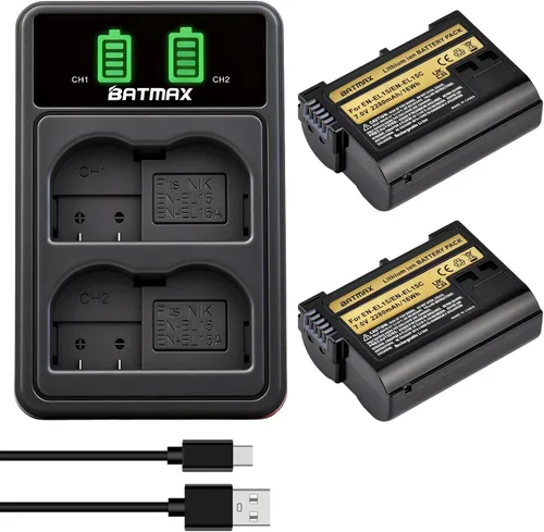 Miniatura 7 de Batmax 2 baterías EN-EL15 EN-EL15B EN-EL15C de 2280mAh para Nikon Z5, Z6, Z6 II, Z7, Z7II D780, D850, D7500, 1 V1, D500, D600, D610, D750, D800