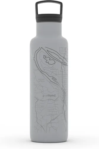 Miniatura 129 de Well Told Botella de agua aislada con mapa de Washington DC grabado, botella de acero inoxidable grabada (21 onzas, blanco) botella aislada de mapa