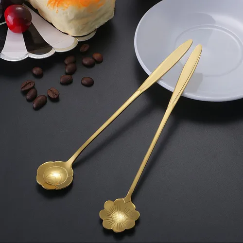 Miniatura 4 de NMQLX Juego de cucharas de postre, 6-16 cucharas de acero inoxidable con forma de flor de 7 pulgadas, cuchara de frutas para helado para el hogar