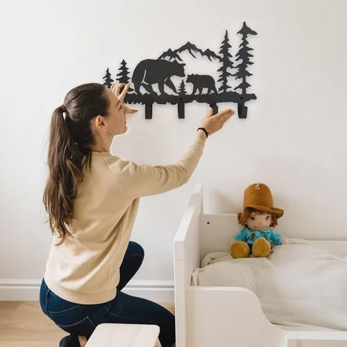 Miniatura 7 de Ganchos de Abrigo de Metal con Oso Arte de Pared Decorativo - Colgadores de Oso y Portallaves - Ganchos con Temática de Animales Decoración Dulce