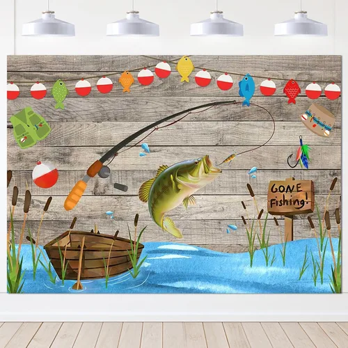 Miniatura 7 de Avezano Telón de fondo de madera rústica de 5 x 3 pies para fiesta de cumpleaños, aliado de pescado, niños, baby shower, fotografía, fondo