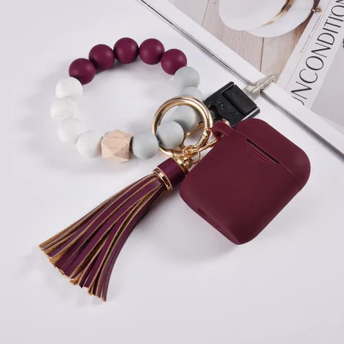 Miniatura 5 de Filoto Compatible con funda para Airpod, bonita funda 2/1 para mujer, funda protectora de silicona con llavero de pulsera (borgoña)