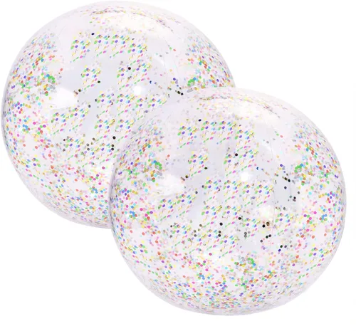 Miniatura 6 de PENTA ANGEL Pelota de playa con purpurina, 2 unidades, inflable, confeti, piscina, fiesta, pelota deportiva de arena transparente para exteriores