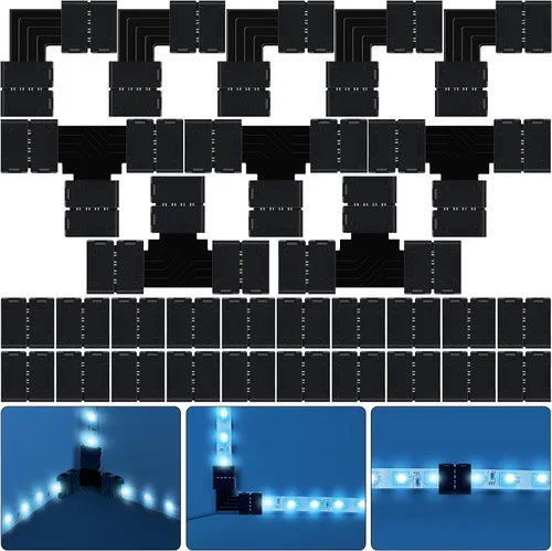Miniatura 8 de Mudder Paquete de 30 conectores de luz LED RGB de 4 pines, extensión de adaptador sin soldadura de 0.394 pulgadas (0.394 in) compatible con tira LED