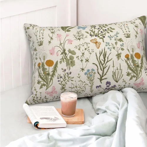 Miniatura 2 de AEIOAE Fundas de Almohada de Primavera 12x20 Pulgadas Juego de 2, Fundas de Almohadas Decorativas de Flores Silvestres y Plantas Verde Salvia