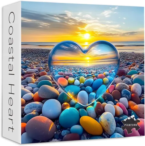 Rompecabezas de corazón de cristal para adultos, 1000 piezas, rompecabezas coloridos de PICKFORU para verano, playa, puesta de sol, tema de
