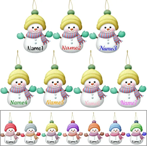 Miniatura 8 de 7 adornos de Navidad personalizados de muñeco de nieve con nombre, adornos familiares personalizados para árbol de Navidad, decoración colgante