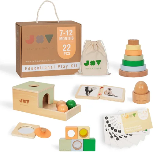 Jackie & Vancie Juguetes Montessori para Niños de 1 Año, Juego Sensorial 6 en 1 Juguetes de Aprendizaje de Madera, Set de Juguetes Montessori para
