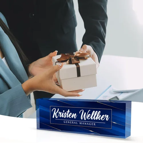 Miniatura 6 de Placa de identificación personalizada para escritorio, decoración de escritorio de oficina, placa personalizada de estilo 3D para escritorios, Azul