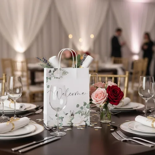 Miniatura 2 de Chinco 36 bolsas blancas de regalo de bienvenida con asas, 11 x 9 x 4.7 pulgadas, bolsas de papel a granel para invitados de boda, cumpleaños, baby