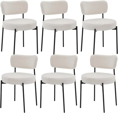 Miniatura 19 de Juego de 2 sillas de comedor negras Stabrech, sillas de comedor con respaldo curvo, sillas de comedor modernas de bouclé tapizadas para la sala