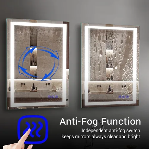 Miniatura 4 de Espejo de baño LED de 24 x 36 pulgadas, espejo de maquillaje con iluminación frontal, 3 colores regulables, antiniebla, CRI 95+, función de memoria