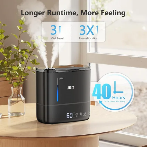 Miniatura 2 de JRD Humidificadores para dormitorio, humidificador ultrasónico 4L para habitación grande, llenado superior de niebla fría, funcionamiento de 40 Negro