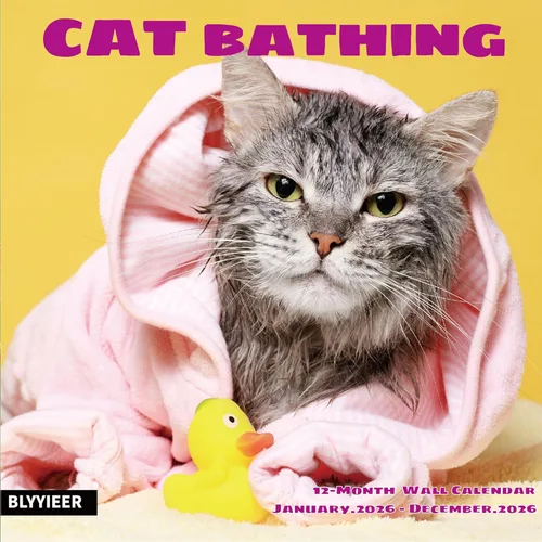 Calendario de pared 2026, calendario de gatos 2026, calendario mensual de pared de baño de gatos, 12 x 24 pulgadas abierto, planificador familiar
