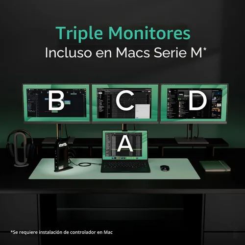 Miniatura 3 de Plugable Estación de acoplamiento para monitor triple USB-C: Base para laptop 13 en 1 con carga de 100 W para Mac