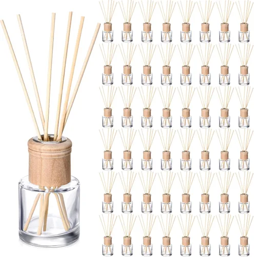 Miniatura 10 de Roshtia Juego de 2 botellas difusoras de varillas vacías recargables con fragancias de vidrio con tapas de madera, varillas de 1.7 onzas, tarros