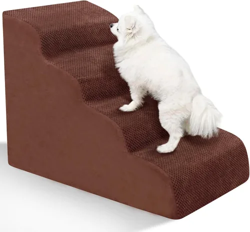 Miniatura 22 de Escaleras para Perros para Perros Pequeños - Rampa de Espuma de Alta Densidad, Pasos Extra Anchos para Mascotas con Fondo Antideslizante para Camas