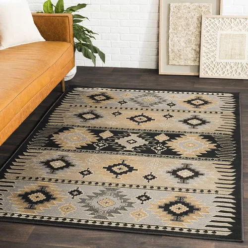 Miniatura 19 de Hoylake Southwestern - tapete estilo tribal, azteca, indio americano e indie, felpudo, pequeño, marrón, gris, negro, 1 pie y 10 pulgadas por 2 pies