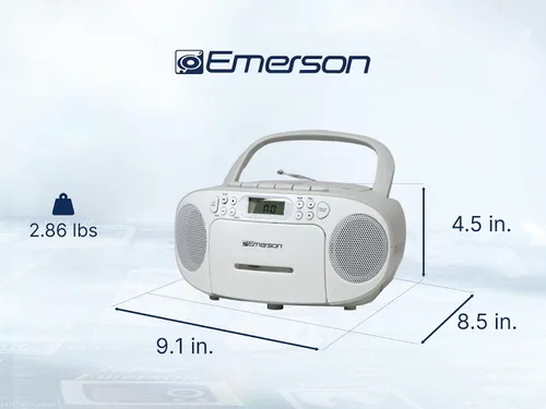 Miniatura 8 de Emerson Reproductor de CD portátil Boombox con reproductor de cassette combo, grabadora de cinta, radio AM/FM, AUX, conector para auriculares