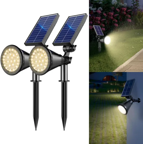 Miniatura 8 de Luces solares para exteriores impermeables, 36 LEDs 1000LM Focos solares ajustables para exteriores, iluminación de paisaje 2 en 1 alimentada por