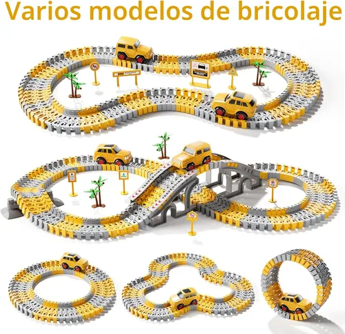 Miniatura 4 de iHaHa - Juguetes de pistas de carreras de construcción para niños pequeños de 3, 4, 5, 6 años, 2 piezas de autos de carreras eléctricos y 4 piezas