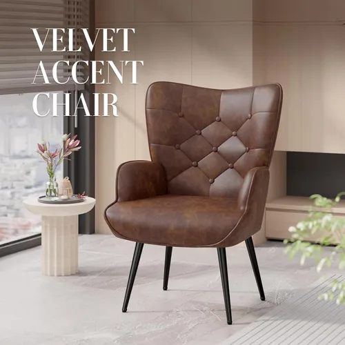 Miniatura 3 de Nalupatio Silla de Acento Moderna de Mediados de Siglo, Sillas Tapizadas en Cuero PU con Botones Capitoné, Sillón de Lectura con Respaldo Alto
