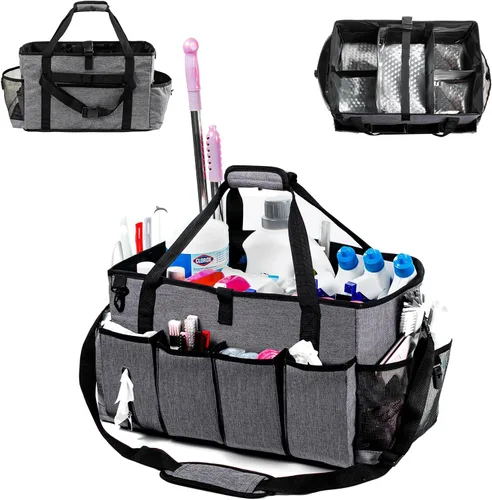 Carrito de limpieza profesional XL para proveedores de limpieza, bolsa de limpieza portátil de 17 pulgadas para amas de casa, organizador de Gris