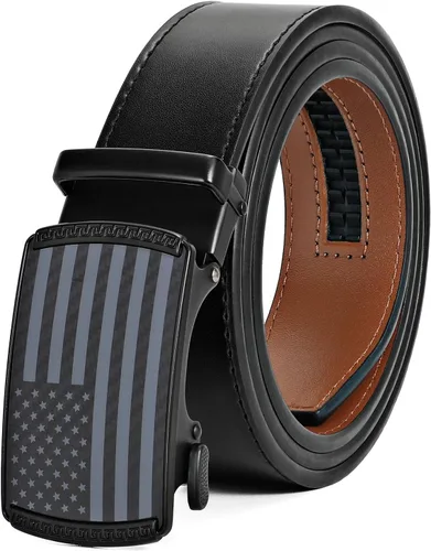 Miniatura 9 de SANSTHS Cinturón de trinquete de golf para hombre, cinturón casual para hombre de 1 1/3 pulgadas con patrón de bandera y hebilla deslizante