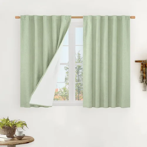 Miniatura 105 de LAMIT Cortinas de lino natural 100 % opacas para ventana, para dormitorio, 45 pulgadas, cortinas térmicas con textura de lino estilo granja