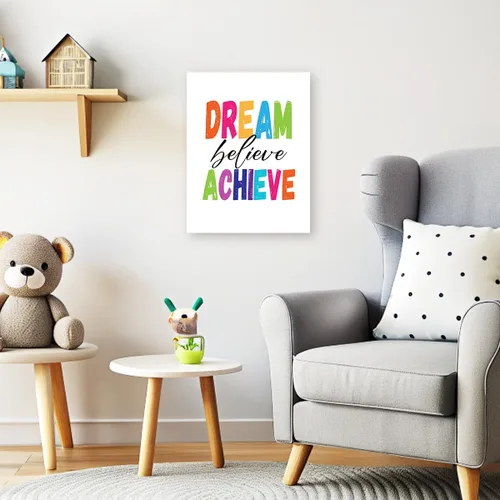Miniatura 4 de JANLAN Dream Believe Achieve Wall Decor,Inspirational Positive Quotes Canvas Wall Art for Kids Room Classroom Nursery Playroom 11x15 Inch
