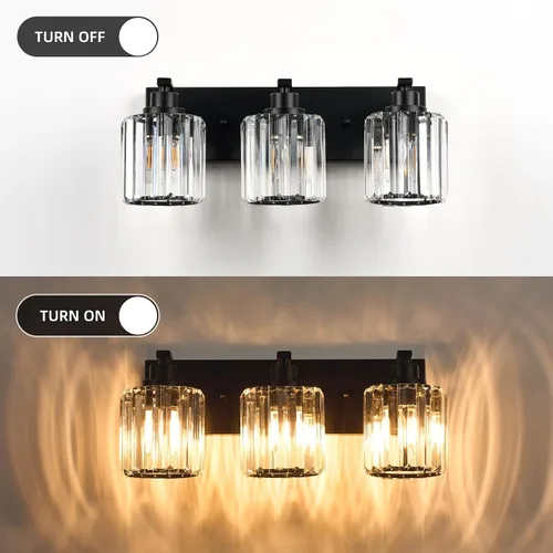 Miniatura 3 de 3 luces de cristal para tocador de baño, moderna lámpara de baño negra sobre espejo, luces de tocador para dormitorio, baño, pasillo, base E26