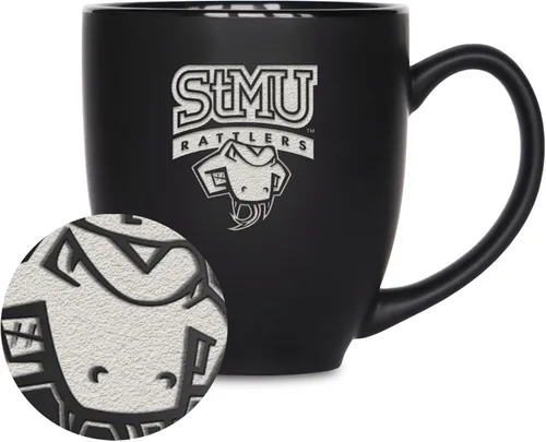 Miniatura 213 de Rico Industries - Taza de cerámica mate negra con grabado láser estándar de 15oz para NCAA (escuelas T & U) - Para bebidas calientes o frías