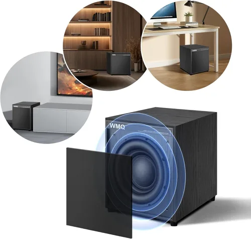 Miniatura 6 de Subwoofer doméstico alimentado de 10 pulgadas, 300 W RMS, graves de alta fidelidad, carcasa MDF con disipador de calor