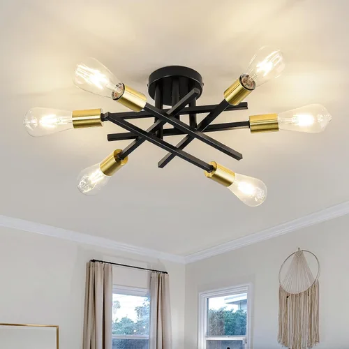Miniatura 15 de ASGYISA Lámpara de Techo Semiempotrada de 8 Luces, Candelabro Sputnik de Metal Vintage Moderno Negro, Lámpara de Techo para Dormitorio Cocina