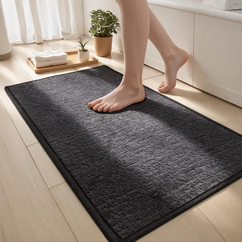 Miniatura 31 de Tapetes de baño antideslizantes delgados para debajo de la puerta, tapetes de baño de secado rápido absorbentes con respaldo de goma trenzado