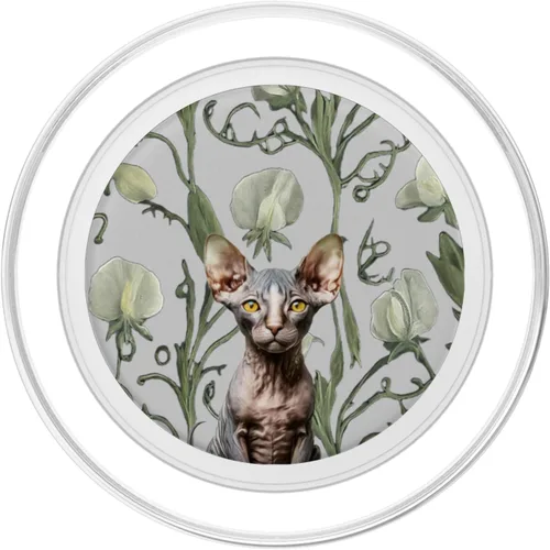 Miniatura 2 de Sphynx Cat White Gray Sweet Pea Summer Vintage Flower PopSockets MagSafe PopGrip for iPhone