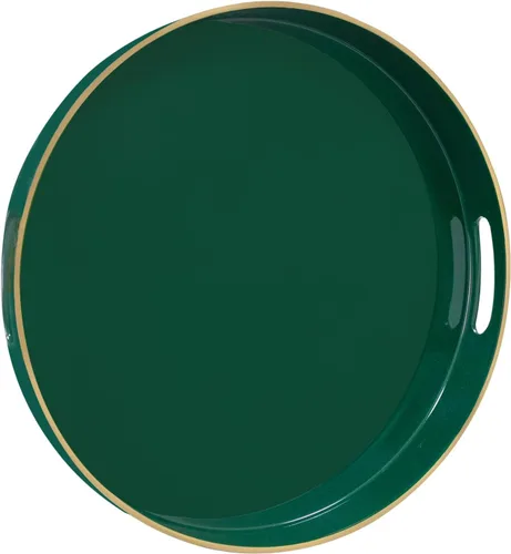 MAONAME - Bandeja decorativa verde oscuro, bandeja de servir redonda de 13 pulgadas con asas, bandejas de plástico para mesa de café, bandejas