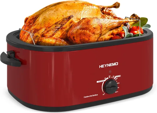 Horno rostizador eléctrico, con tapa visible y autohumectante, grande, funciones de descongelado y mantenimiento de calor, temperatura ajustable,