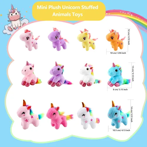 Miniatura 2 de Paquete de 24 minijuguetes de unicornio de peluche a granel, lindo unicornio de peluche pequeño con arco iris para Navidad, Pascua, boda, fiesta